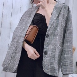 Ukawaiiセレブ気質通勤/OL文芸スタイル折襟シングルブレストチェック柄スーツジャケット