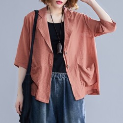 Ukawaii売れ筋新作カジュアル5分袖綿麻生地合わせやすいファッションカジュアルアウター