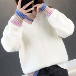 Ukawaii組み合わせやすい長袖ポキュートランタンスリーブ切り替えニットセーター