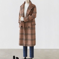 Ukawaii秋冬新作気質よいレディースファッションチェック柄折り襟長袖コート