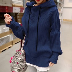Ukawaiiルーズスウィート韓国風カジュアル無地フード付きセーター