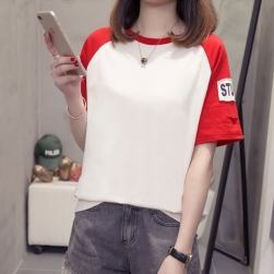 Ukawaii個性派学園風配色半袖ダメージ加工Tシャツ
