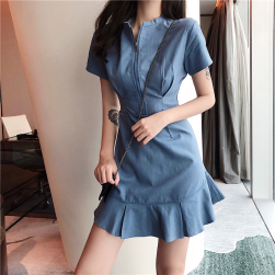 Ukawaii韓国スタイリッシュファッションレトロ半袖気質アップショートワンピース