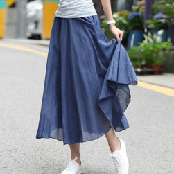 Ukawaii好感度100％シンプル5色展開綿麻Aラインハイウエストスカート