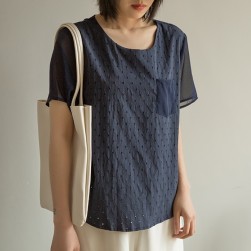Ukawaii一目惚れレディースファッション透け感透かし彫り半袖Ｔシャツ