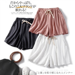 Ukawaii激安販売中ファッションリネンハイウエストストライプ柄ショートパンツ