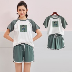 Ukawaii韓国風レディースファッション可愛いプリント配色Tシャツ＋ショートパンツ2点セットアップ