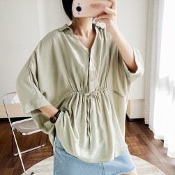 Ukawaii韓国風 通販 カジュアル シンプル系 無地 七分袖シャツ ブラウス