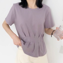 Ukawaii細見せファッション切り替え無地半袖ウェスト缔めるTシャツ