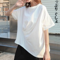 Ukawaii最新おしゃれスタイル ファッション 無地 ギャザー飾り 半袖 Ｔシャツ