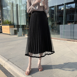 Ukawaii韓国ファッション シフォン シンプル カジュアル ハイウエスト ロング丈 スカート