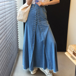 Ukawaii大流行 レトロ シンプル ボウタイロング丈 デニム カジュアル スカート