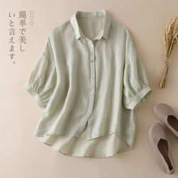 Ukawaii3色 通気性良い 中袖 無地 折り襟 森ガール トップス