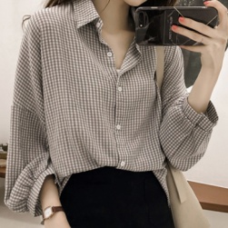 Ukawaii話題沸騰中長袖チェック3色着瘦せ合わせやすい韓国風シャツ