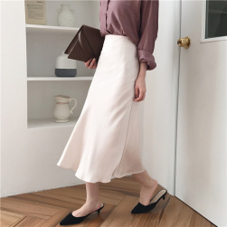 Ukawaiiシンプルファッション合わせやすいロングハイウエストベージュスカート