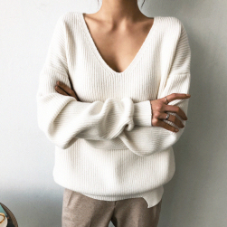 Ukawaii好感度100％ 韓国風 シンプル ｖネック ゆったり 無地 3色 合わせやすい セーター