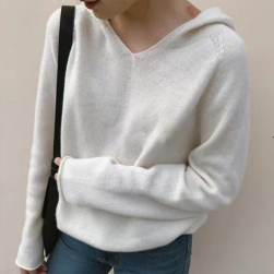 Ukawaii人気上昇中 ニット シンプル 無地 5色 合わせやすい フード付き 長袖 セーター