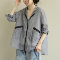 Ukawaiiゆったり 合わせやすい 配色 長袖 フード付き 森ガール アウター