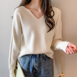 Ukawaii優しい雰囲気 プルオーバー 無地 4色 長袖 ゆったり 韓国風 ファッション ｖネック セーター