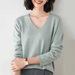 Ukawaii質感のいい 優しい雰囲気 無地 多色 ｖネック シンプル ゆったり ニット セーター