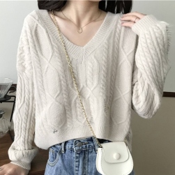 Ukawaii優しい雰囲気 ｖネック ファッション 無地 5色 長袖 合わせやすい ニットセーター