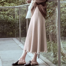 Ukawaii絶対流行 シンプル ファッション 韓国系 ハイウエスト ロング Aライン ニット スカート