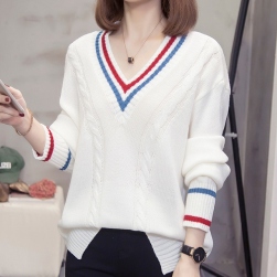 Ukawaii超人気商品 Ｖネック 配色 2色 長袖 韓国風 ゆったり 長袖 柔らか ニット セーター