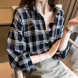 Ukawaii活用度の高く着られる 今季も流行 レトロ チェック柄 長袖 シャツ