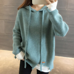 Ukawaii好評発売中 レディース フェイクレイヤード 韓国版 フード付き セーター