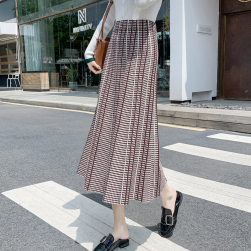 Ukawaii優しい雰囲気 チェック柄 配色 レトロ Aライン ニット ロングスカート