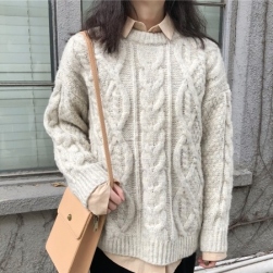 Ukawaii定番シンプル 韓国風 ゆったり 無地 3色 長袖 カジュアル 柔らか ニットセーター
