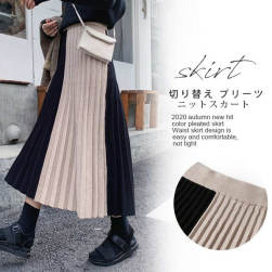 Ukawaiiおしゃれさん必見 個性的デザイン 配色 Aライン プリーツ ロング スカート
