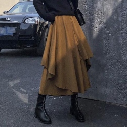 Ukawaiiストリート ファッション 無地 2色 アシメントリー裾 ロング スカート