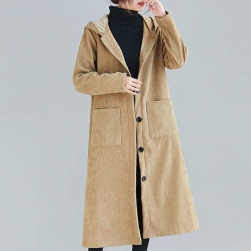 Ukawaii絶対欲しい コーデュロイ生地 韓国風 ファッション フード付き 無地 2色 膝下丈 コート