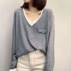 Ukawaii絶対流行 ファッション ゆったり 着瘦せ ｖネック 配色 長袖 ニット セーター