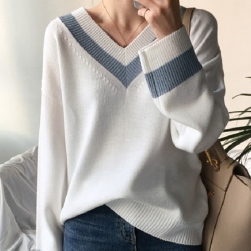 Ukawaii着心地良い 韓国風 プルオーバー シンプル 配色 Ｖネック ニット セーター