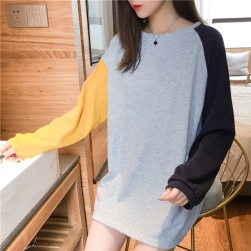 Ukawaii大注目 韓国風 ファッション 切り替え 配色 2色 ゆったり 着瘦せ 長袖 パーカー