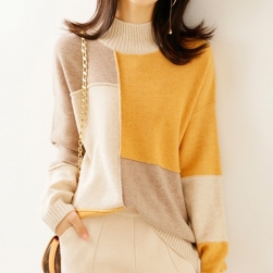 Ukawaii上品 活用度の高く着られる レディース 配色 切り替え ニットセーター