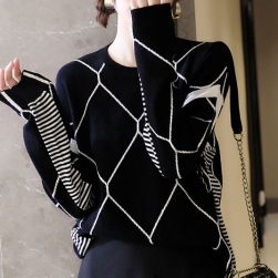 Ukawaii魅力的 デザイン性 気質アップ ファッション ゆったり 柔らか 厚手 配色 ニット 長袖 セーター