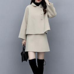 Ukawaii最愛の一着 シンプル カジュアル シングルブレスト コート＋無地 ハイウエスト スカート 2点セットアップ
