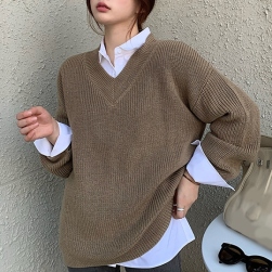 Ukawaii美人度アップ ｖネック ゆったり 柔らか 厚手 韓国風 シンプル 無地 セーター