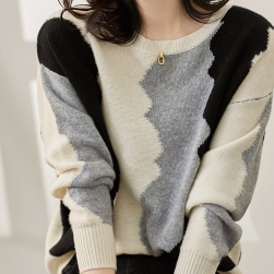 Ukawaii定番シンプル 配色 ファッション ニット 長袖 ゆったり 柔らか 若見え セーター