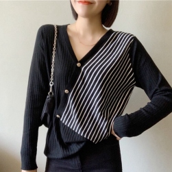 Ukawaii超人気商品 ファッション デザイン性 Ｖネック 切り替え ニット 長袖 セーター
