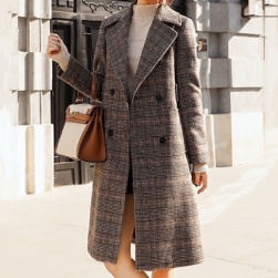 Ukawaii定番 ファッション チェック柄 長袖 折り襟 ロング丈 コート