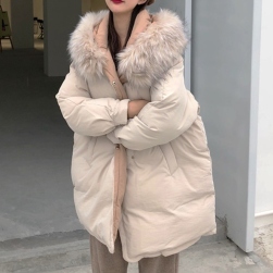 Ukawaii今季も大流行 女子マスト シンプル アプリコット フェイクファー フード付き ファスナー 中綿ダウン