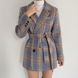 Ukawaii女性大人気 オーダー定制 通勤/OL シングルブレスト チェック柄 長袖 折り襟コート