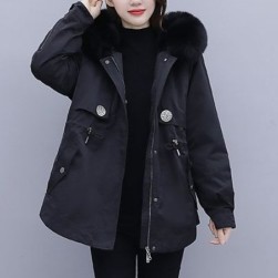 Ukawaii冬コーデに必須 フード付き 暖かい無地ジッパーフェイクファーショット丈厚手ジャケット