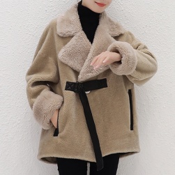 Ukawaiiあつさり 厚い暖かい 合わせやすい 折り襟 無地 長袖 コート