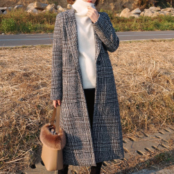 Ukawaii美人度アップ 折り襟 チェック柄 韓国系 ファッション カジュアル ロング コート