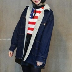 Ukawaii韓国風 デニム ゆったり 長袖 折り襟 無地 裏起毛 レディースジャケット